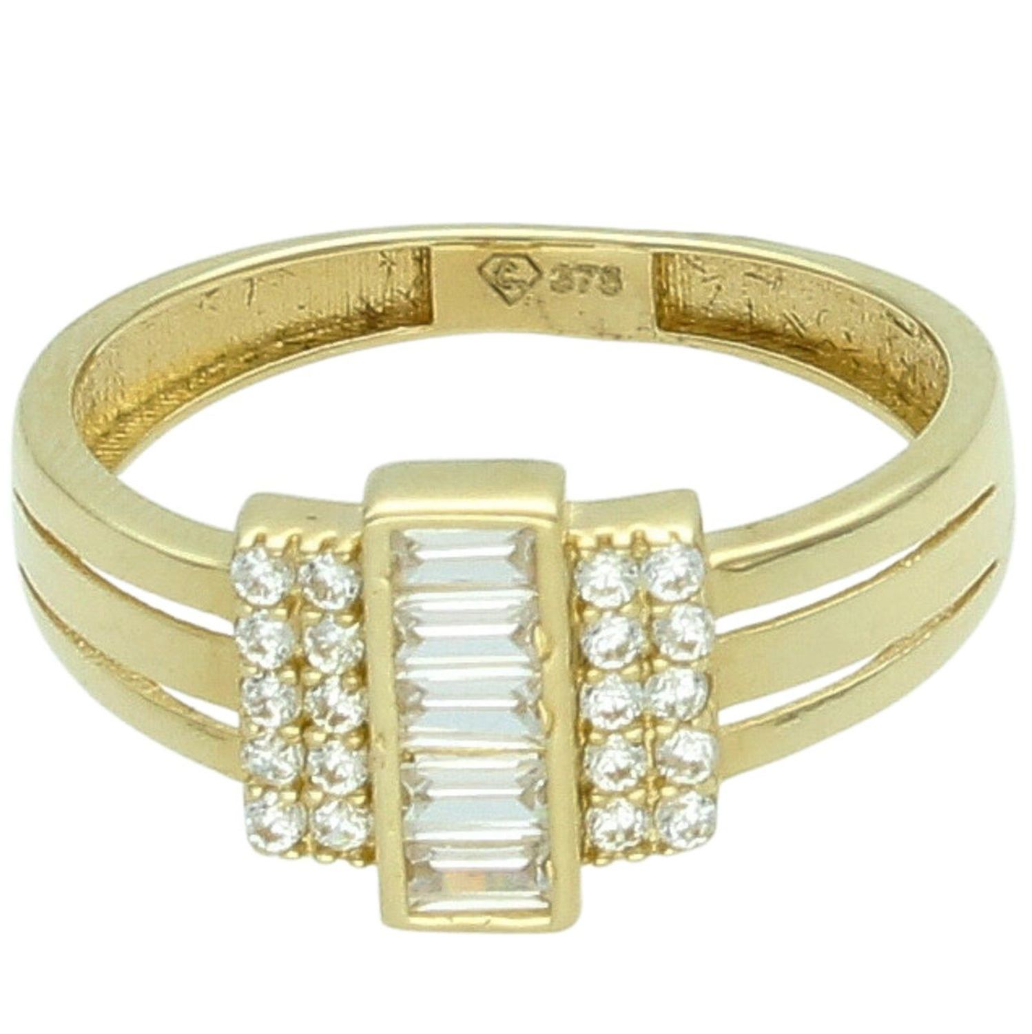 Złoty pierścionek damski 375 wysadzany cyrkoniami – duży, błyszczący.jpg